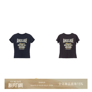 GKE/谷可TC290美式印花短袖T恤女2026夏季修身显瘦小个子上衣