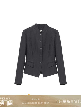 GKE/谷可S3101极简风立领西装外女修身收腰短款黑色长袖西服上衣