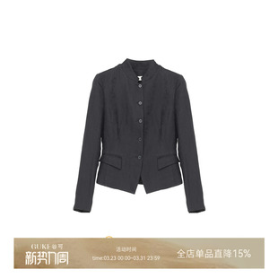 黑色长袖 GKE 收腰短款 外女修身 西服上衣 谷可S3101极简风立领西装
