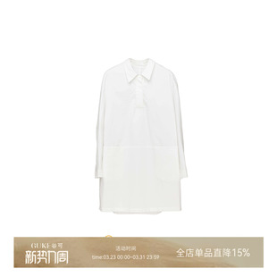 翻领宽松通勤白色上衣 女长袖 GKE 谷可C1061简约休闲风纯棉衬衫