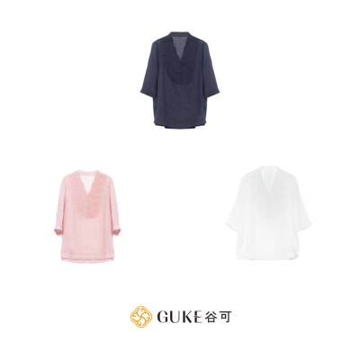 谷可苎麻刺绣七分袖衬衫女夏季