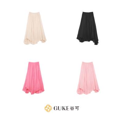 谷可苎麻高腰抽褶A字半身裙