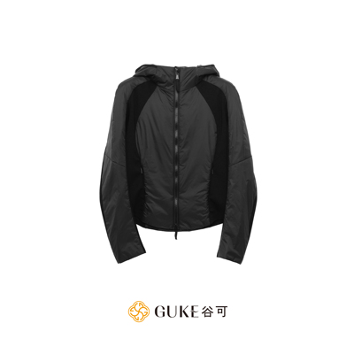 谷可休闲风撞色连帽短款棉服女