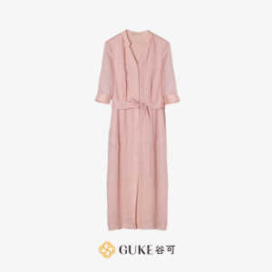 GKE/谷可LQ1602苎麻连衣裙2024夏季新款设计师气质显瘦高腰长裙女