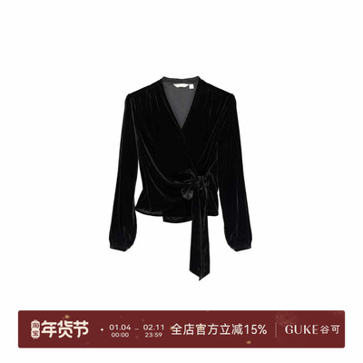 GKE/谷可V领长袖丝绒衬衫