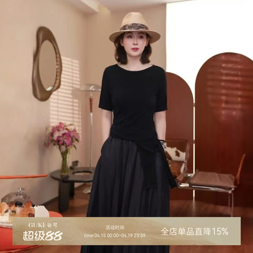 谷可极简圆领套头绑带针织衫女