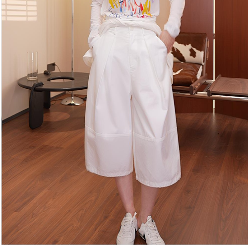 谷可高腰七分通勤阔腿休闲裤女