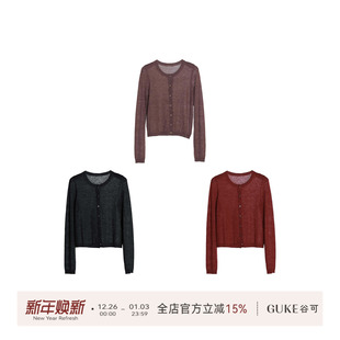 女圆领长袖 GKE 2025春夏新款 百搭针织开衫 休闲上衣 谷可M6002时尚