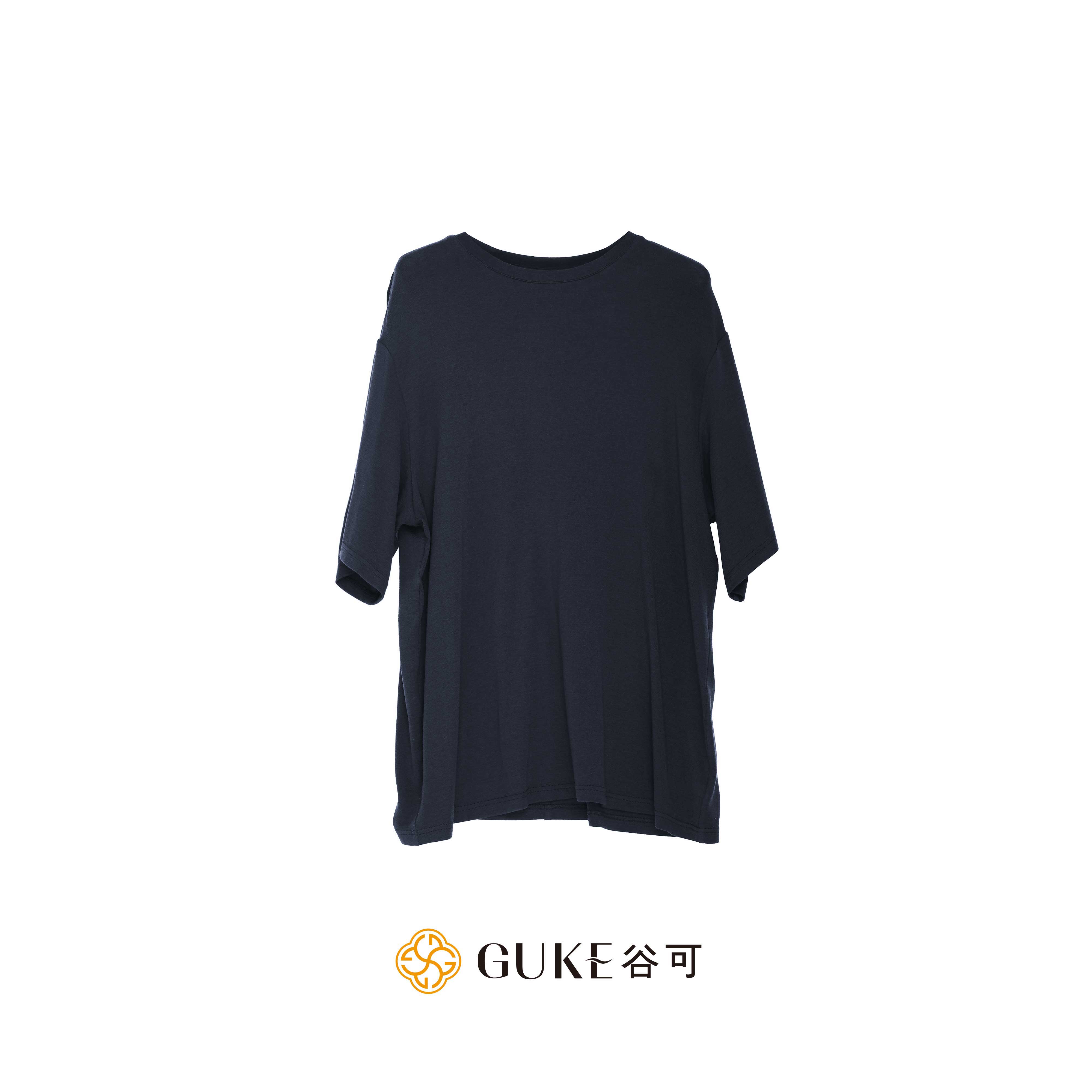 谷可藏蓝短袖宽松极简女T恤
