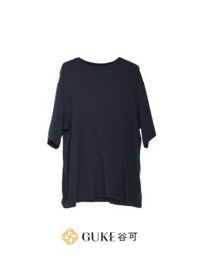 GKE/谷可C1373藏蓝色短袖T恤女宽松休闲风圆领松弛感极简穿搭