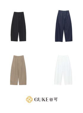 谷可高腰弯刀阔腿女黑色长裤