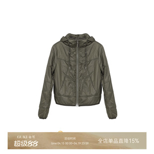 GKE/谷可M1137连帽棉服外套女宽松军绿色拉链棉衣冬季