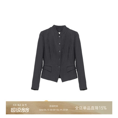 谷可极简立领修身短款黑色西装