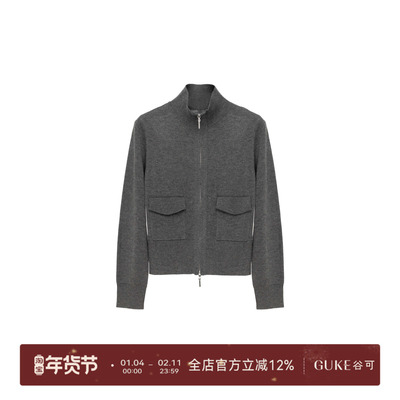 GKE/谷可新款女拉链立领针织开衫