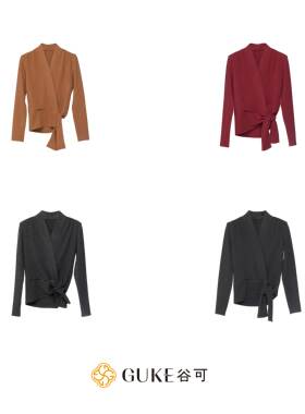 GKE/谷可C1252气质款系带V领针织衫2025冬款高级感修身女长袖上衣