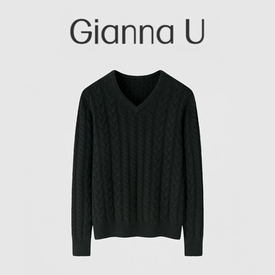 黑色打底～纯羊绒衫女士V领绞麻花显瘦针织打底衫休闲毛衣新款