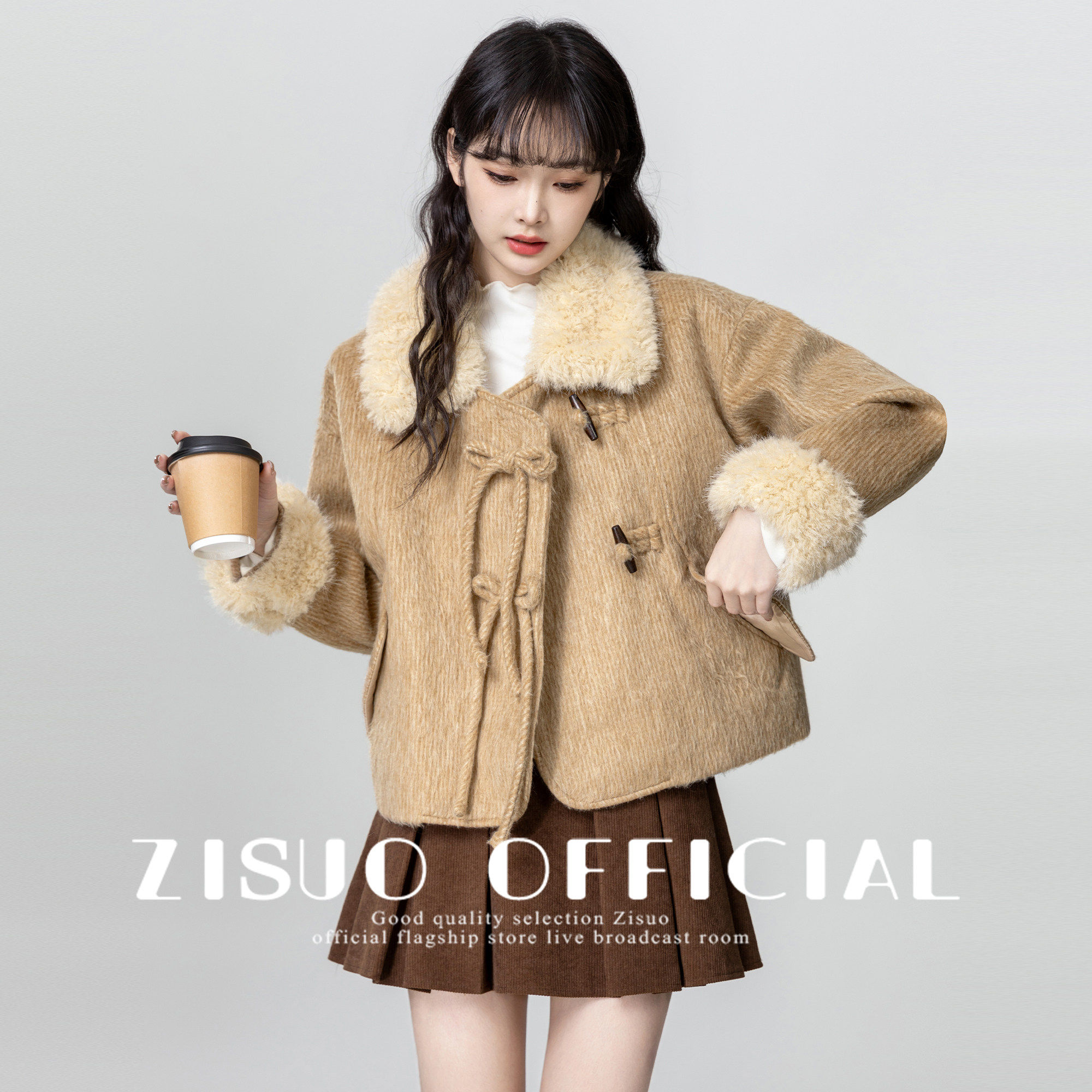 短款牛角扣毛呢外套女2025冬季新款宽松夹棉加厚保暖呢子开衫上衣,女装/女士精品,短外套,淘宝优惠券,粉丝福利购,淘宝优惠卷