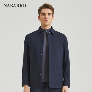 纳巴罗藏蓝色商务翻领简约轻便保暖短款夹克款羽绒服外套