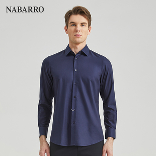 纳巴罗藏蓝色商务含蚕丝高端长袖 男上班日常 衬衫