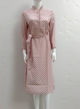 专柜正品海尔曼斯20875A5Q女式气质波点过膝收腰桑蚕丝长袖连衣裙