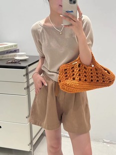 套头针织衫 JTENGC吉藤2024夏季 纯色宽圆领短袖 时尚 上衣女6837 新款