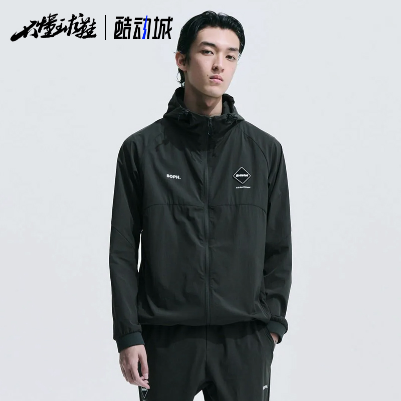 折扣F.C.R.B LYCRA HOODED BLOUSON连帽黑色简约字母印花休闲夹克
