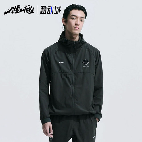 折扣F.C.R.B LYCRA HOODED BLOUSON连帽黑色简约字母印花休闲夹克
