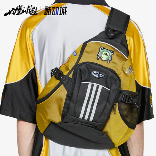 阿迪达斯adidas X brain dead联名黄色字母徽标单肩包JY7966
