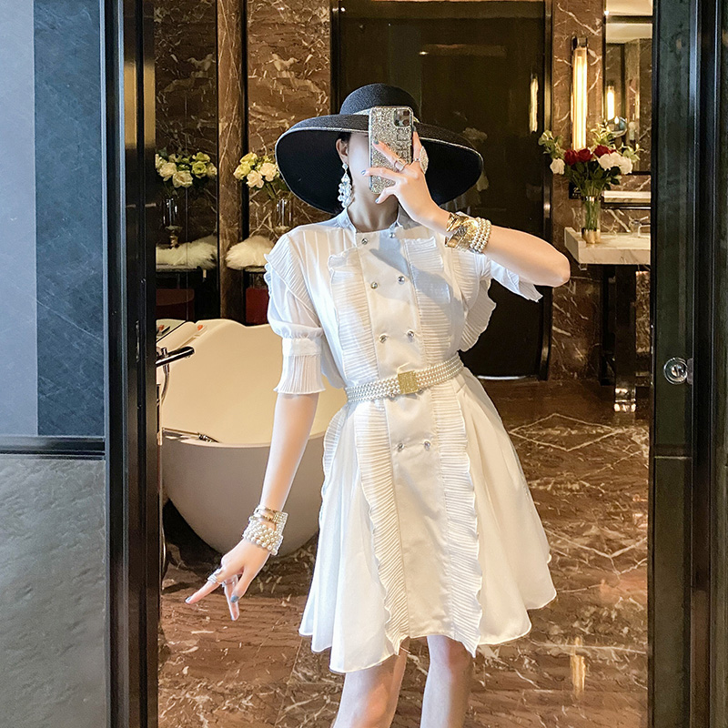3BETTER LS 气质宫廷风衬衫裙子女夏装百褶裙2021新款小香风连衣裙