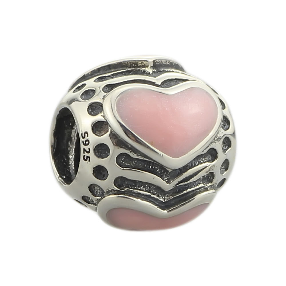 珠宝猎人 复古纯银首饰s925diy银饰品 粉色爱心 手链串珠女士礼物