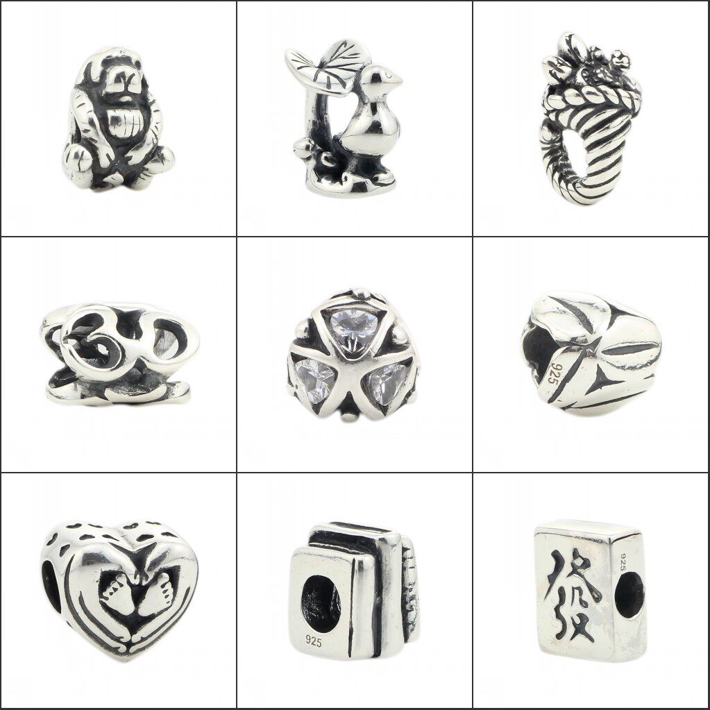 s925纯银 托被斯同款 猴子 孔雀 咖啡豆 爱心脚印 书 发财小孔珠
