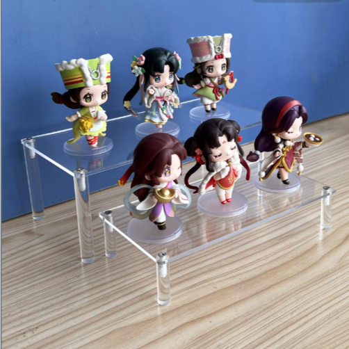 单层透明亚克力5柱支撑展示架盲盒手办香水模型摆件陈列架增高架