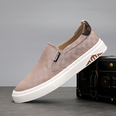 帆布男鞋 夏季 透气休闲一脚蹬浅棕色百搭潮鞋 2026新款 舒适懒人鞋 子