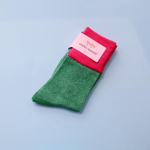 socks appeal 银丝袜子女夏韩国设计师糖果色拼色撞色甜美中筒袜