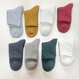 袜子女粗棉线松口纯色日本麻花女式合脚直角缆绳袜吸汗防臭半筒袜