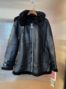皮毛一体外套女羊羔毛皮草连帽机车服夹克皮衣中长款冬季新款外套