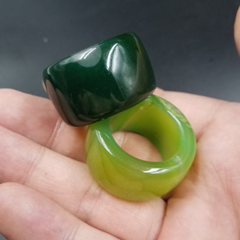 新款天然玉石玛瑙玉髓扳指 蓝色玛瑙戒指墨绿色玉石扳指加宽扳指