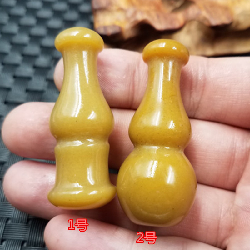 新款精美天然玉石和田玉金丝玉烟嘴葫芦形烟嘴黄玉烟嘴图片