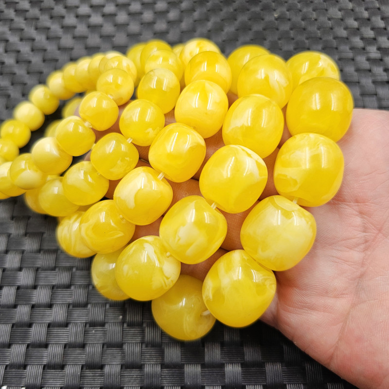 荧光浮盐水人造蜜蜡老型珠手链鸡油黄白花路路通手链男女同款手串