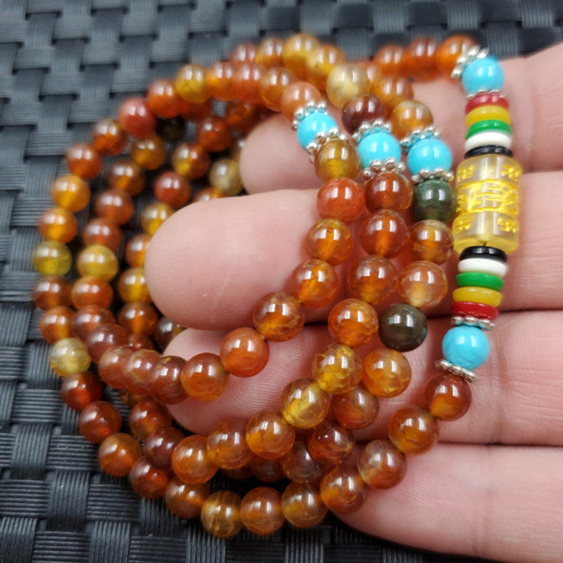 玉石圆珠手链石英岩玉手链6毫米圆珠108颗手链多圈手链玉手串