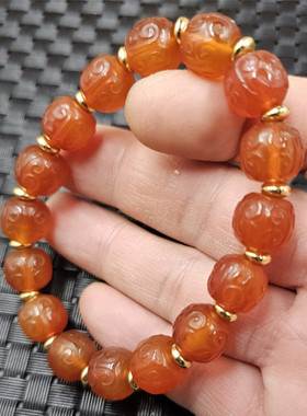 冰种红玛瑙回纹珠玉石手链