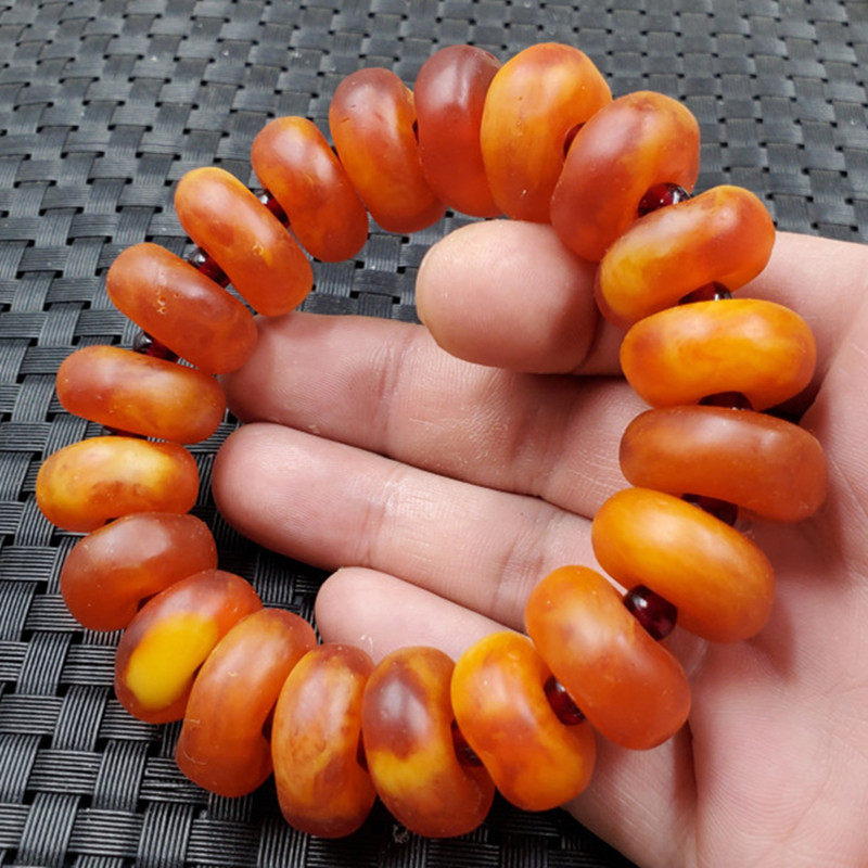 饰品手链荧光浮盐水蜜蜡平安扣扣老蜜蜡车轮珠手链20毫米手链手镯