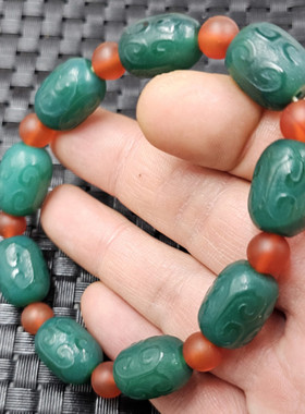 冰种绿玉髓回纹珠玉石手链绿玛瑙