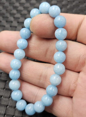 海蓝宝圆珠玉石手链蓝色