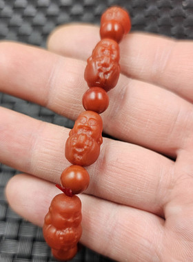 南红色玛瑙佛玉石手链磨砂