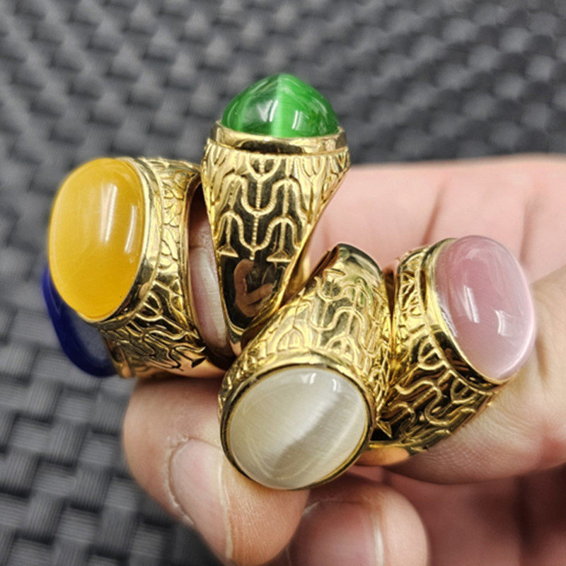 优化猫眼石蛋面玉石戒指苹果珠宝蓝色黄色椭圆戒指男女同款指环,家居饰品,其他工艺饰品,淘宝优惠券,粉丝福利购,淘宝优惠卷