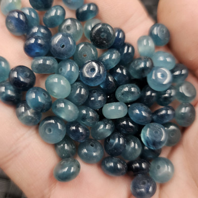 翡翠玉蓝水飘花玉扣算盘珠玉散珠