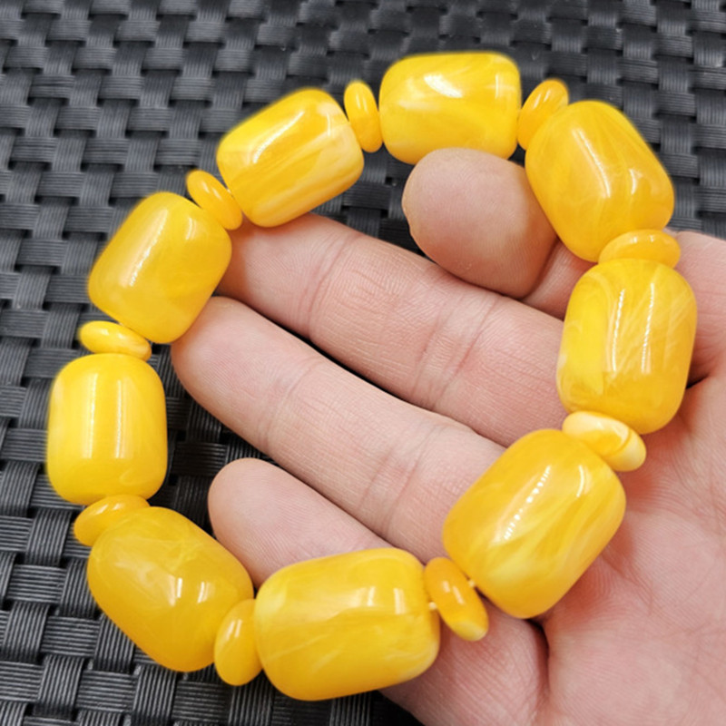 荧光浮盐水蜜蜡桶珠手链人造蜜蜡路路通手链鸡油黄桶珠手链手串