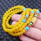 蓝色圆珠手链碧绿色108颗玉髓手链石英岩玉多圈手链玛瑙手链手串