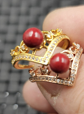 朱砂圆珠玉石戒指紫金沙玫瑰花